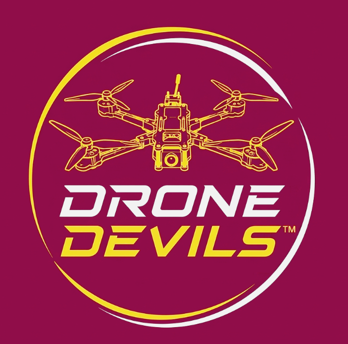 ASU Drone Devils logo — a yellow FPV quadcopter inside a maroon circle